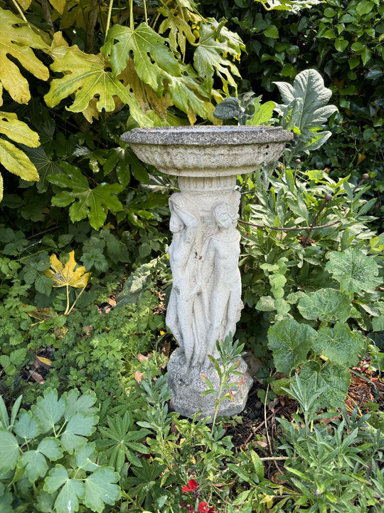 Vintage Cast Stone Three Graces Bird Bath. Classical Garden Statue