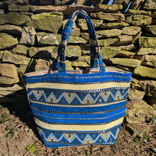 The Nador Large Expandable Fabric Tote in Blue