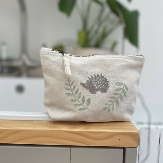 Hedgehog block printed small cosmetic bag