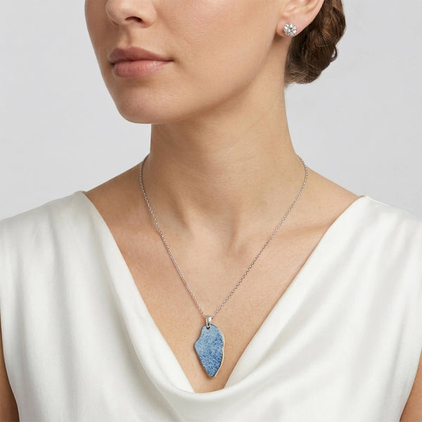 Neckless 2 silver chain soft blue woman
