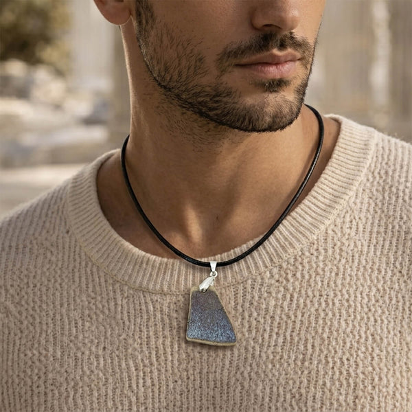 Neckless 5 leather strap soft blue on male