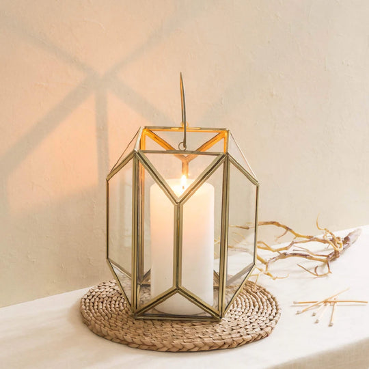 Gold Geometric Glass Lantern