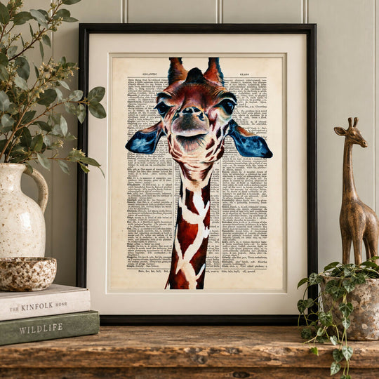 Giraffe Dictionary Art Print – Colourful Wildlife Wall Art
