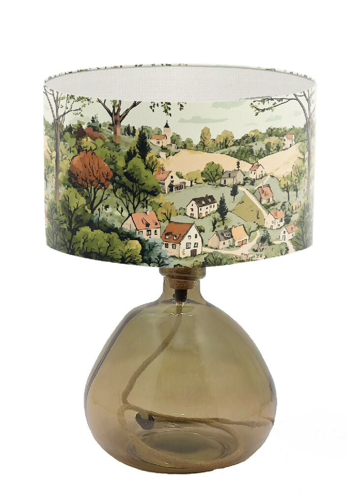 landscape houses farm countryside illustration lampshade handmade lampshade cath kitson style print table lamp floor standard lightshade pastel green lampshade