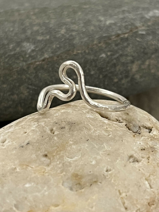 Unique handmade recycled sterling silver wave ring - size P