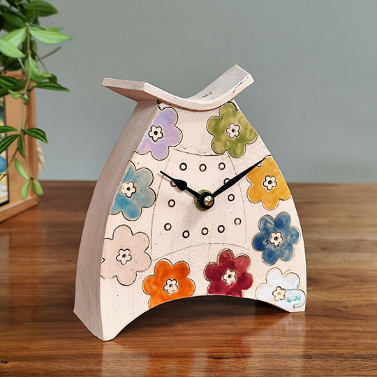 Mantel Clock In Vibrant Coloured Blooms