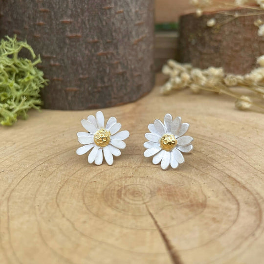 Gold & Silver Large Daisy Stud Earrings