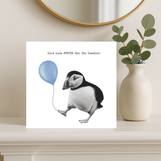 Good Luck Puffin All The Candles Out! Birthday Card