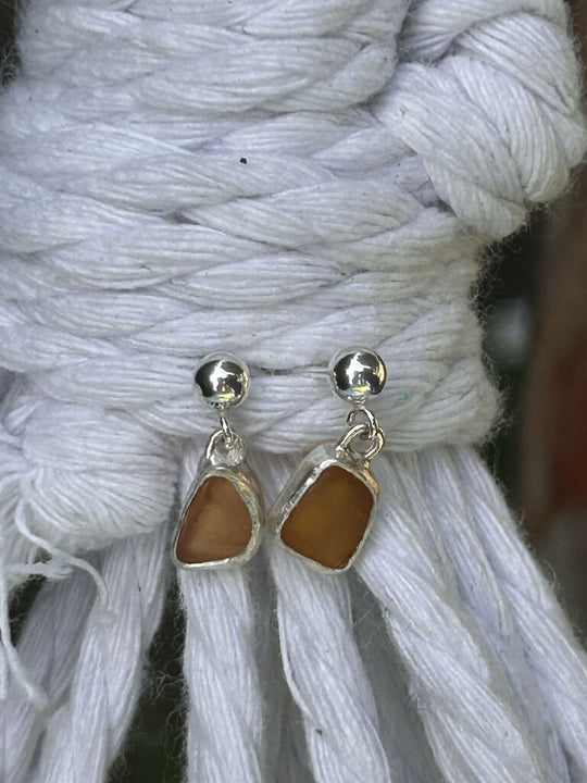 Orange sunshine seaglass silver earrings