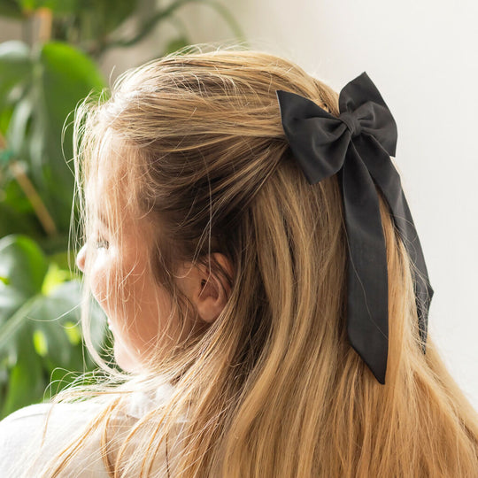 Liberty Bow Hair Clip - Black F Print
