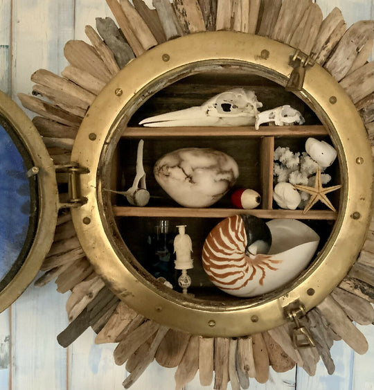 Driftwood porthole cabinet