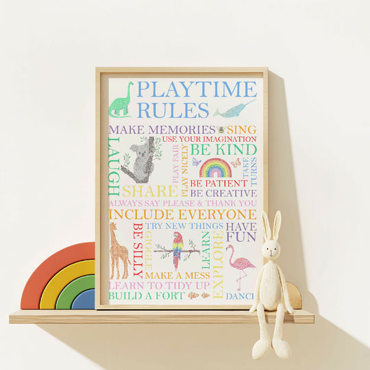 Children's Playtime Rules Print with Illustrations