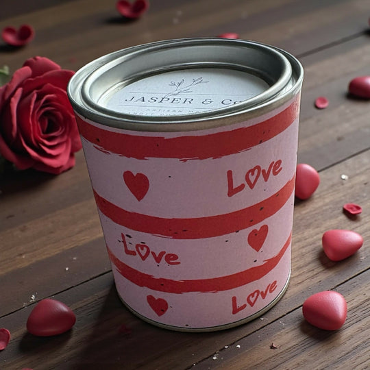 Love-Themed Candle Tin – Romantic Gift Candle with Reusable Metal Tin
