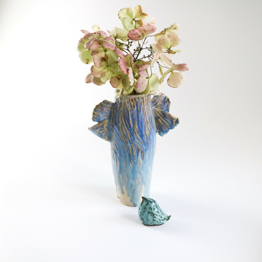 Stoneware Clay Vase in Ripple Design