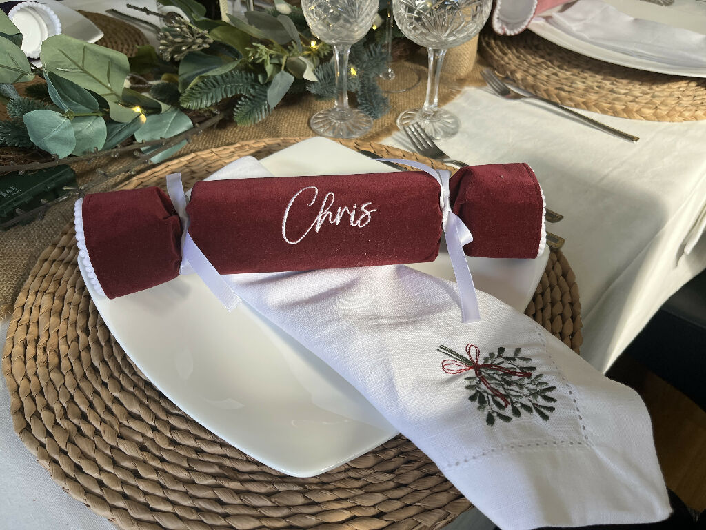 Personalised Velvet Christmas Crackers: Eco-Friendly Reusable Fabric - 9 colour options