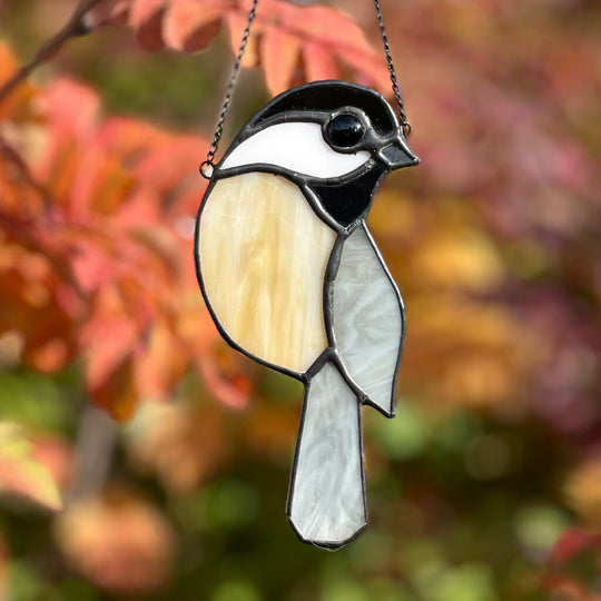 Stained Glass Coal Tit - Glass bird in neutrals