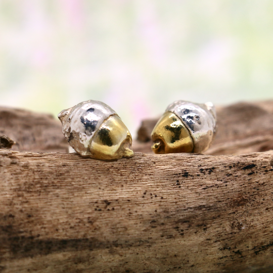 Solid silver and gold-plated acorn stud earrings