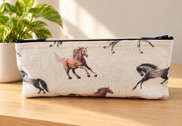 Handmade Fabric Pencil Case – Beige Horse Design
