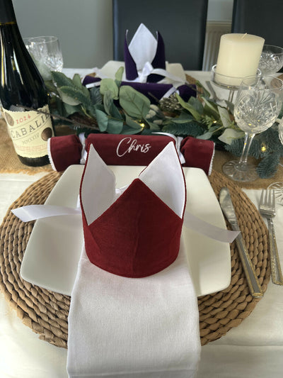 Personalised Velvet Christmas Crackers: Eco-Friendly Reusable Fabric - 9 colour options