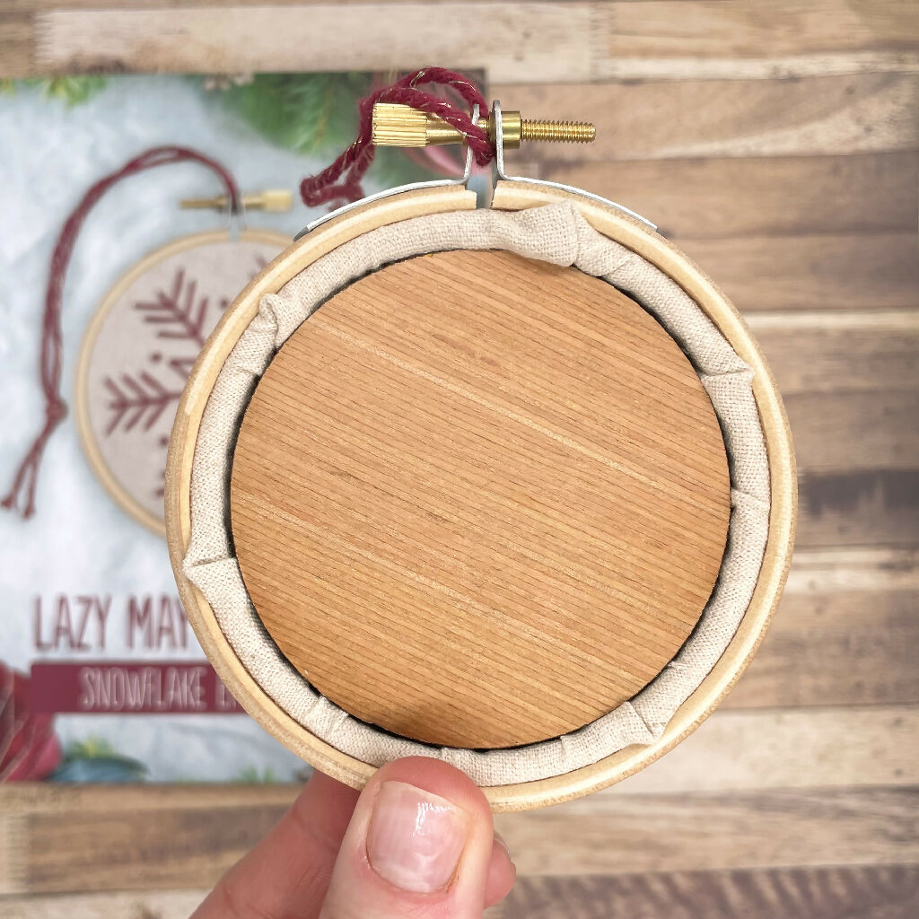 back of wooden christmas hoop