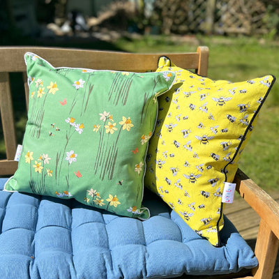 Buzzy Bee Hand Made Organic Cotton Cushion in Yellow