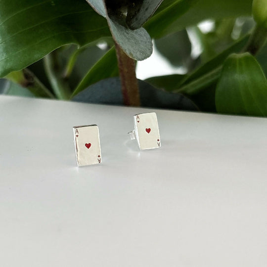 Silver Ace of Hearts Stud Earrings