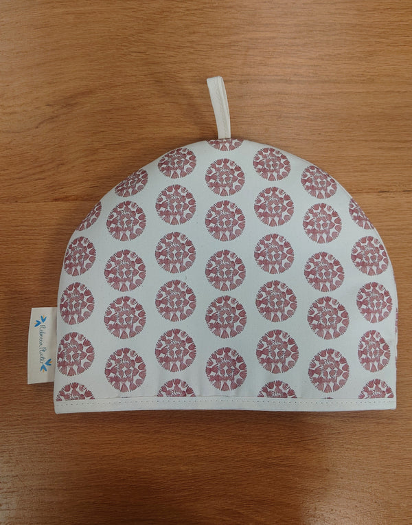 Organic Tea Cosy - Machair Clock Red (mini print)