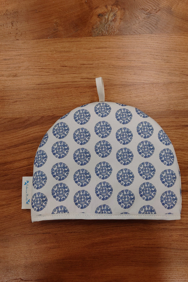 Organic Tea Cosy - Machair Clock Blue (mini size print)
