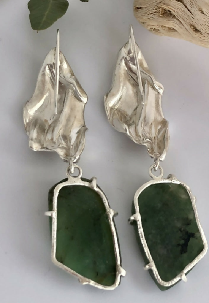 Silver and Emerald Earrings