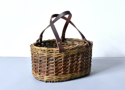 Leather Handled Shopping Basket in Mixed Willow 4