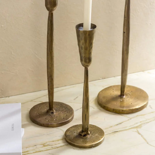 Tall Golden Brass Candlestick Holder