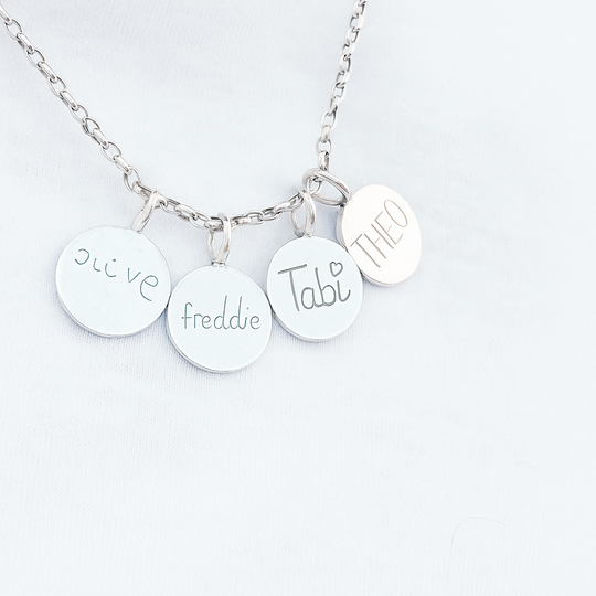 Children's Handwriting Engraved Silver Pendant
