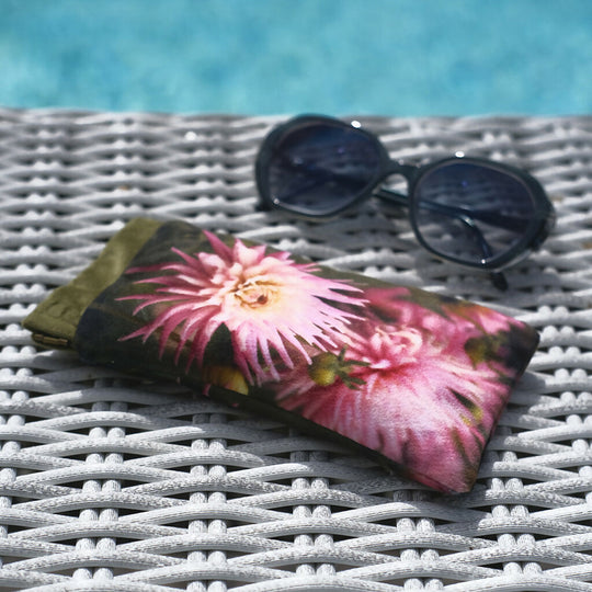 Pink Dahlia Velvet Glasses Case