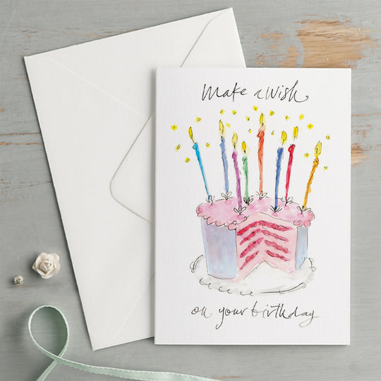 'Make A Wish On Your Birthday' Cake & Candles Birthday Card