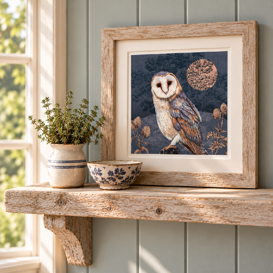 Inky Barn Owl Signed and Mounted Giclée Art Print