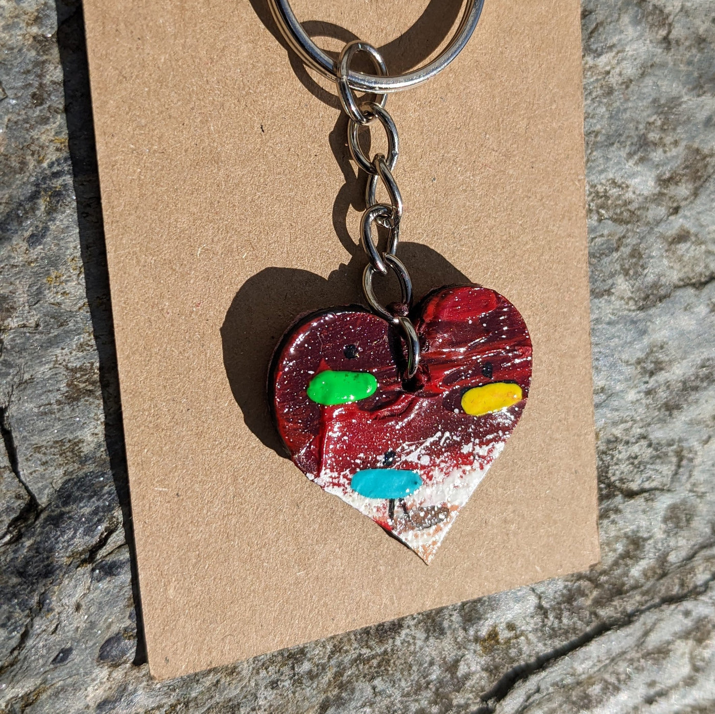 Hand Painted Heart Keyring - Red Valentine