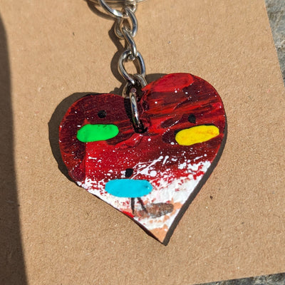 Hand Painted Heart Keyring - Red Valentine