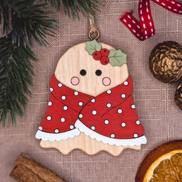 Wooden ghost in blanket Christmas decoration