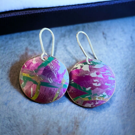 Hibiscus Inspired Anodised Aluminium and Sterling Silver Earrings