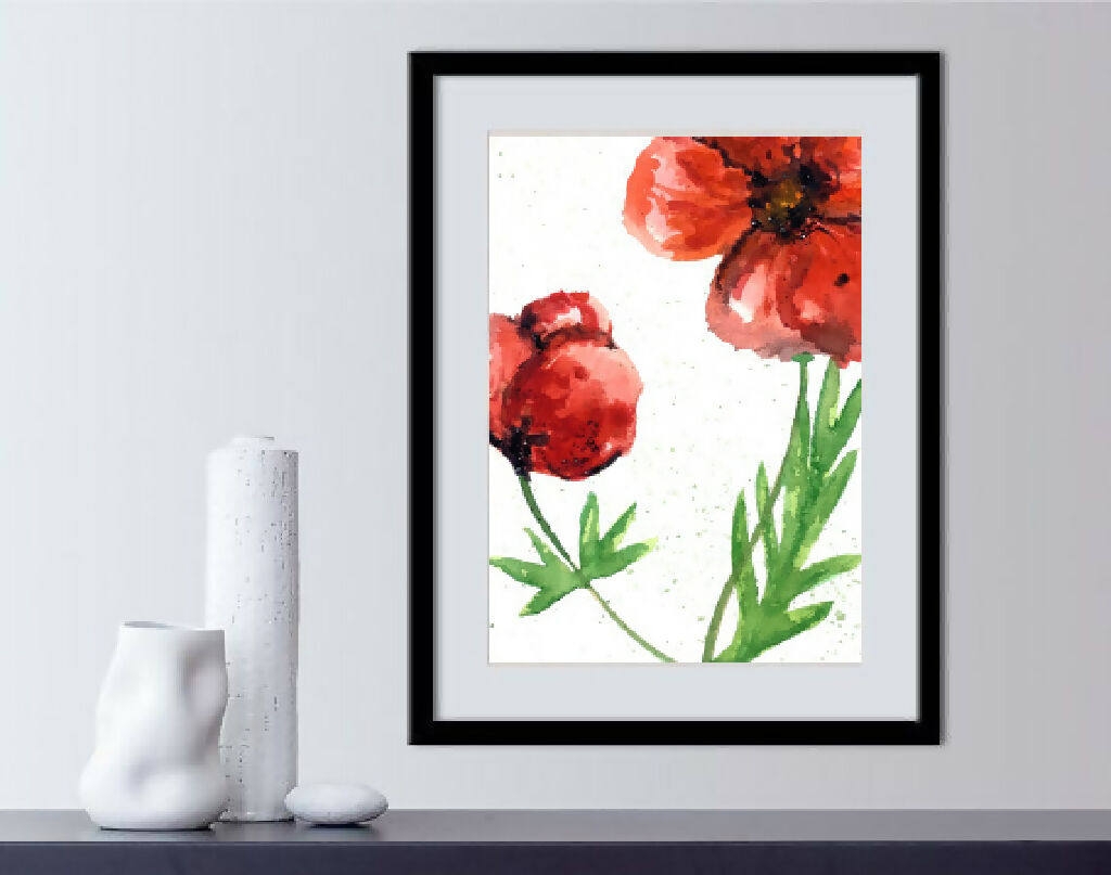 Double Poppy Watercolour Print