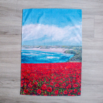 Poppy Fields looking towards Crantock Tea Towel