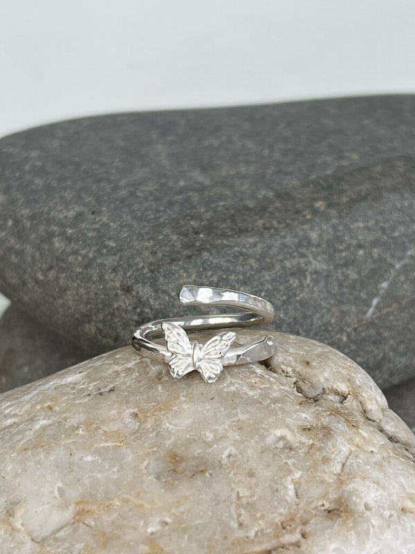 Adjustable recycled silver butterfly pinky ring
