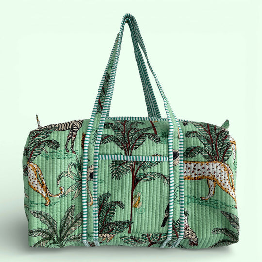 Jungle Print Weekend Duffle Print Bag in Mint Green