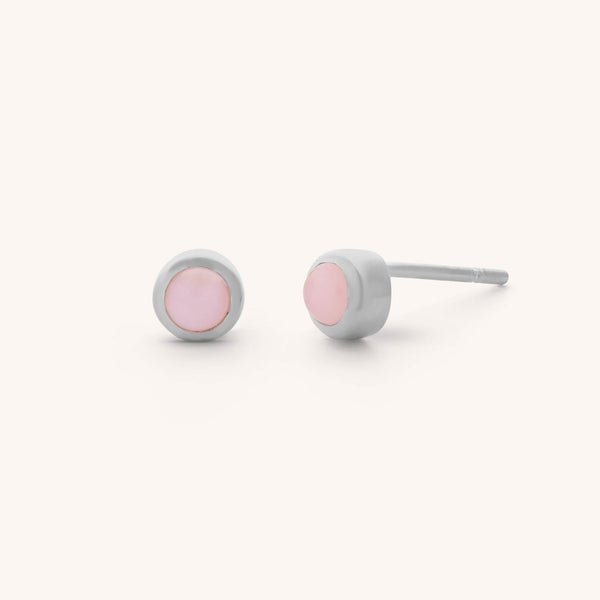 Pink Opal Mini Gem Dot Birthstone Earrings - October