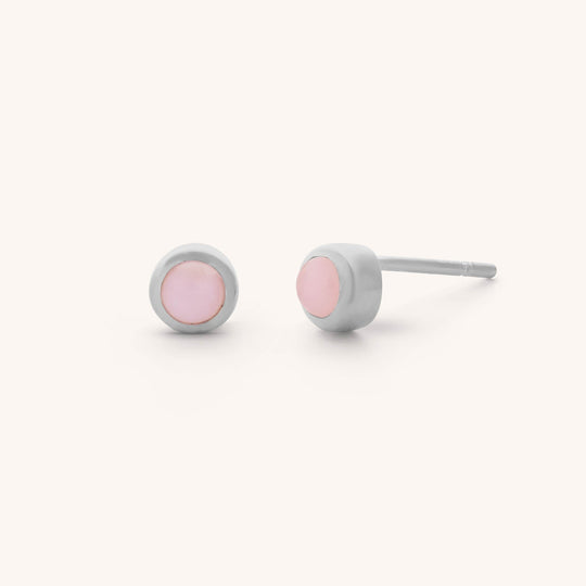 Pink Opal Mini Gem Dot Birthstone Earrings - October