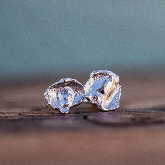 Bespoke Sterling Silver Organic Water Cast Stud Earrings