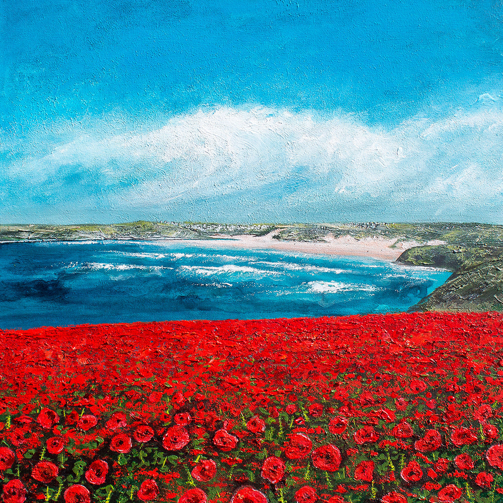 Poppy Fields looking towards Crantock Greeting Card