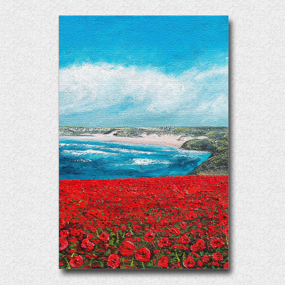 Poppy Fields looking towards Crantock Tea Towel