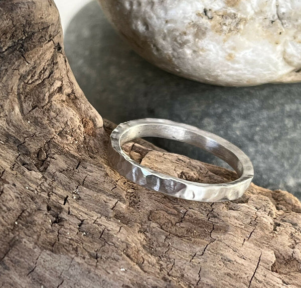 Croyde Ripple ~ A handmade recycled sterling silver hammered ring, size UK Q