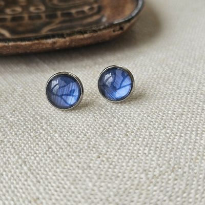 Upcycled Metal Circular Stud Earrings in Blue